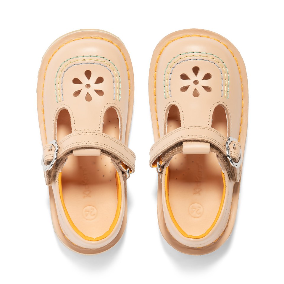 Infant Girls Kick T Bar Flower Leather Beige
