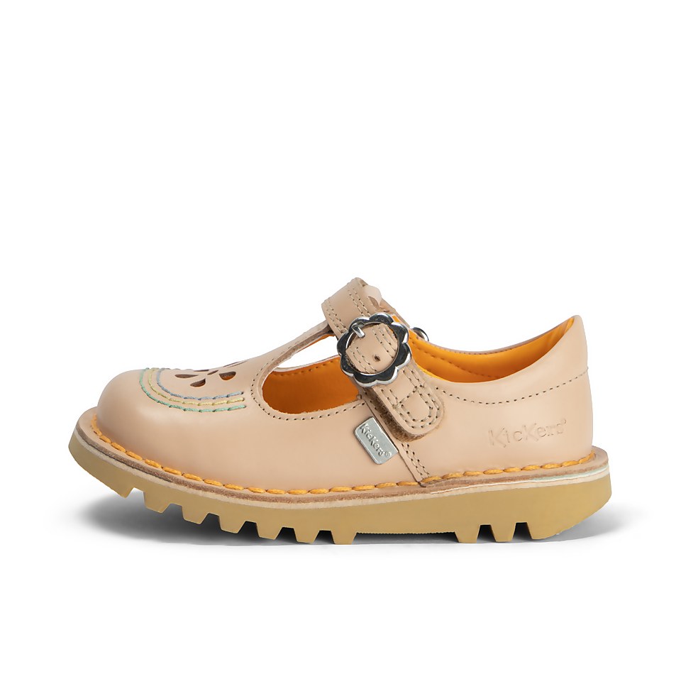 Infant Girls Kick T Bar Flower Leather Beige