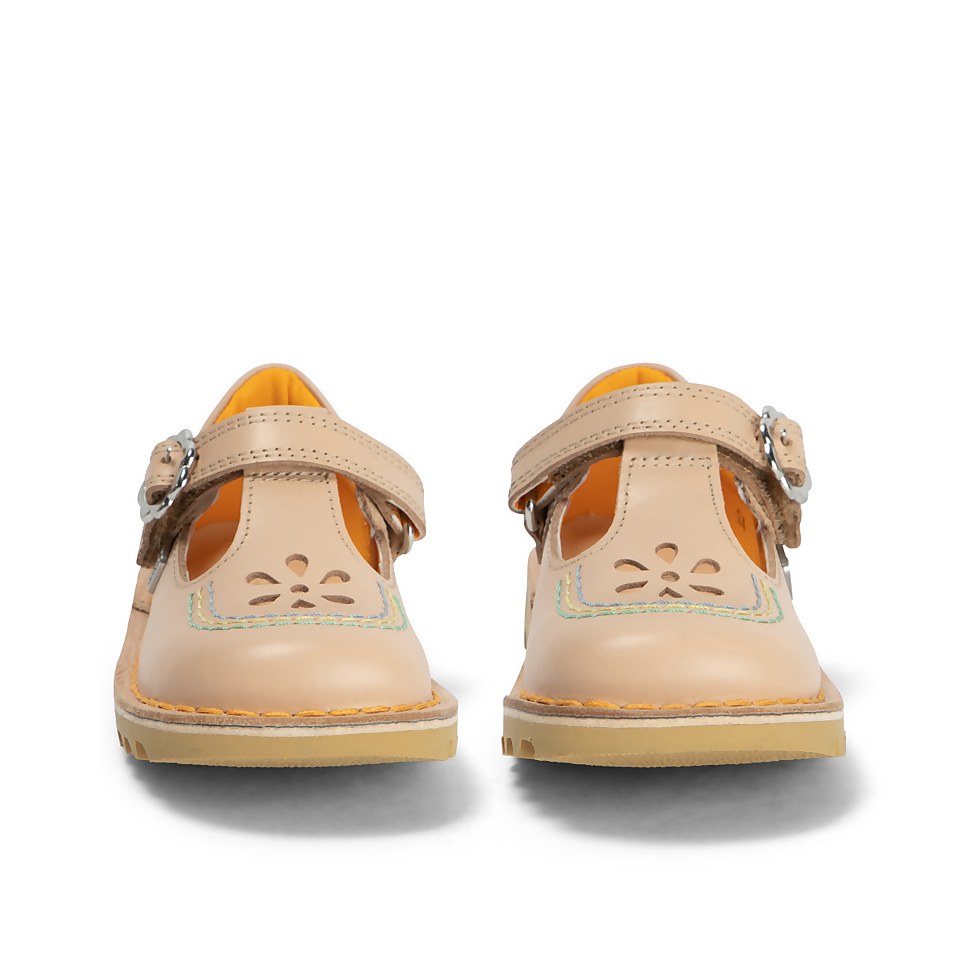 Infant Girls Kick T Bar Flower Leather Beige