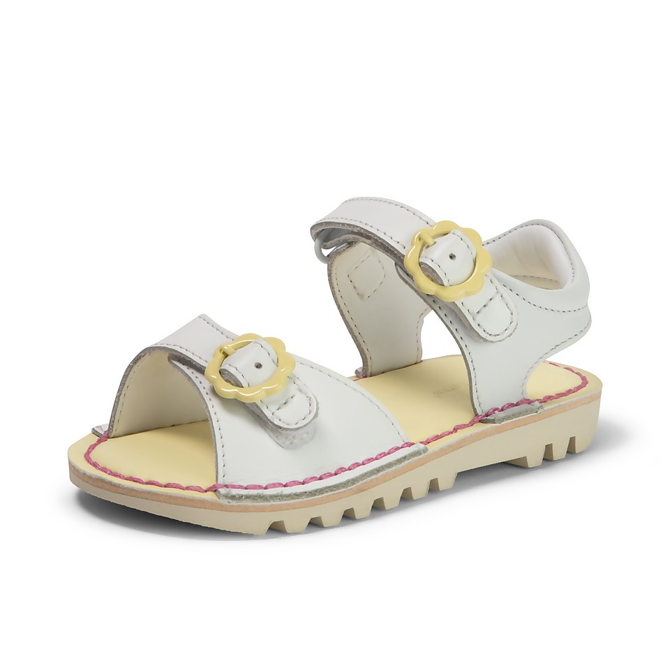 Infant Girls Kick Sandal Flower Leather White