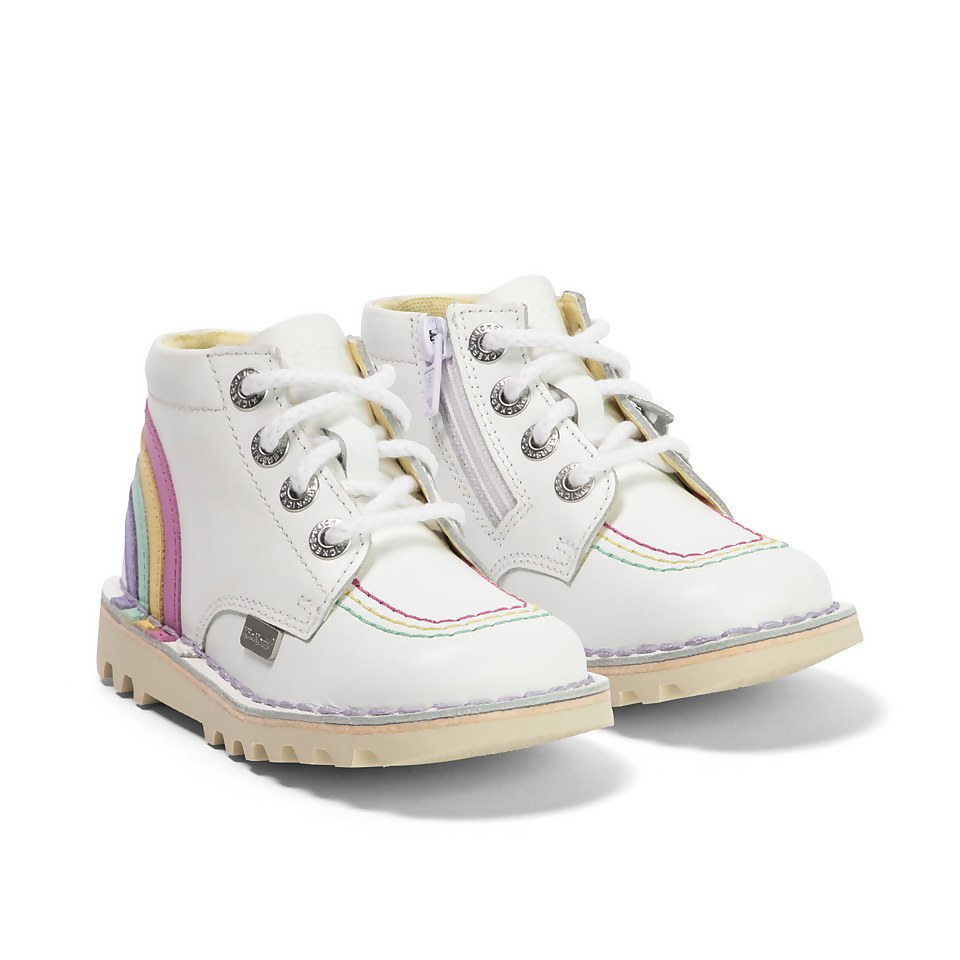 Infant Girls Kick Hi Rainbow Leather White