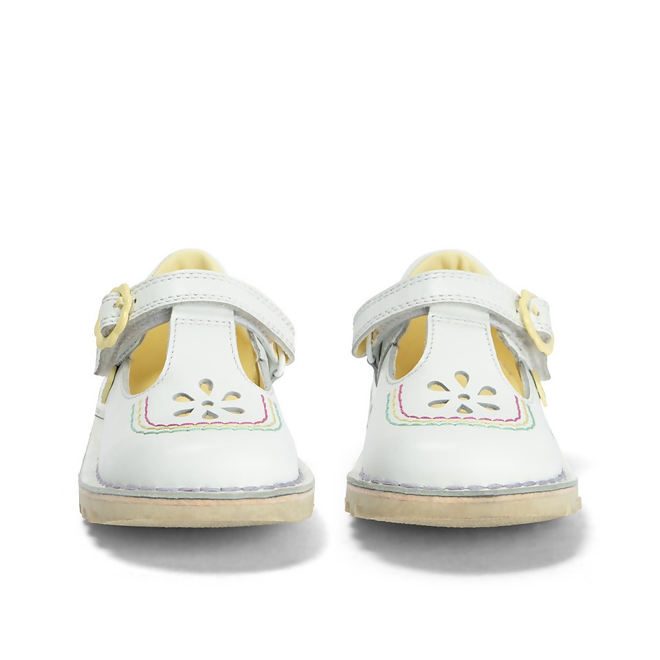 Infant Girls Kick T Bar Flower Leather White