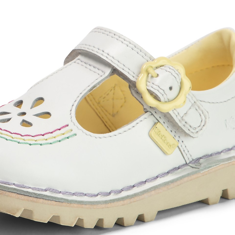 Infant Girls Kick T Bar Flower Leather White