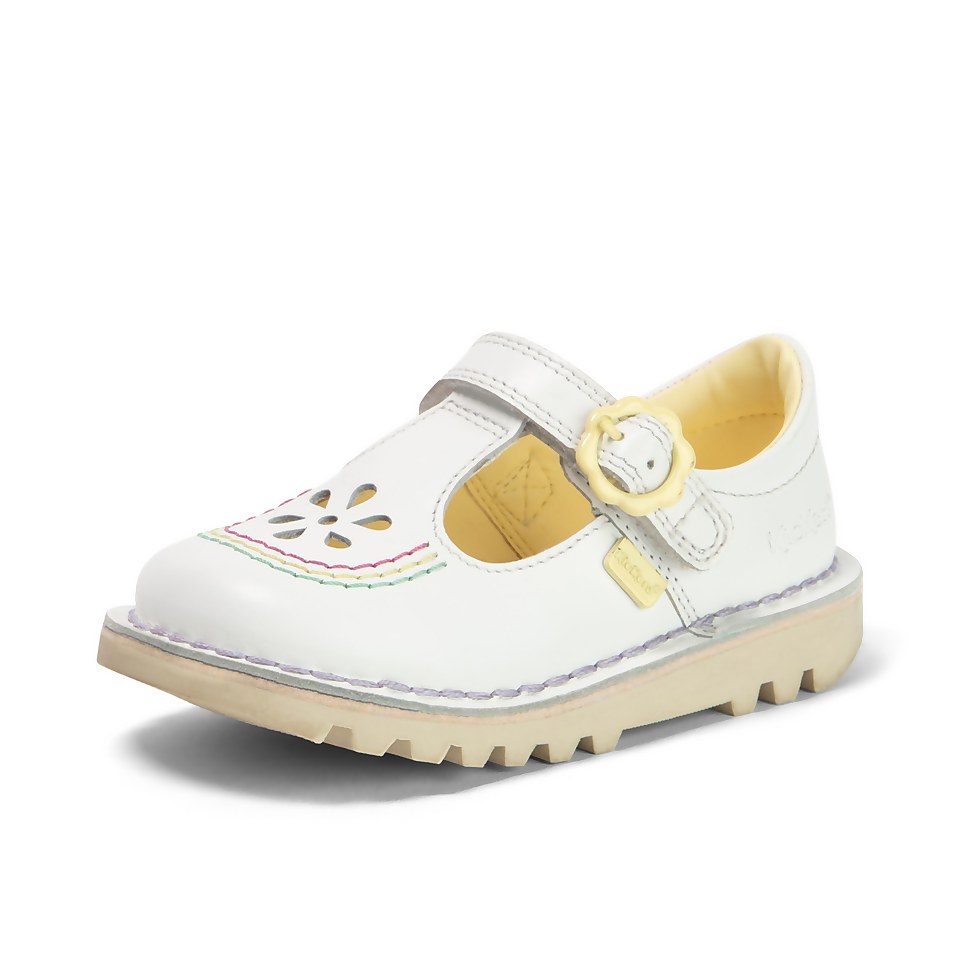 Infant Girls Kick T Bar Flower Leather White