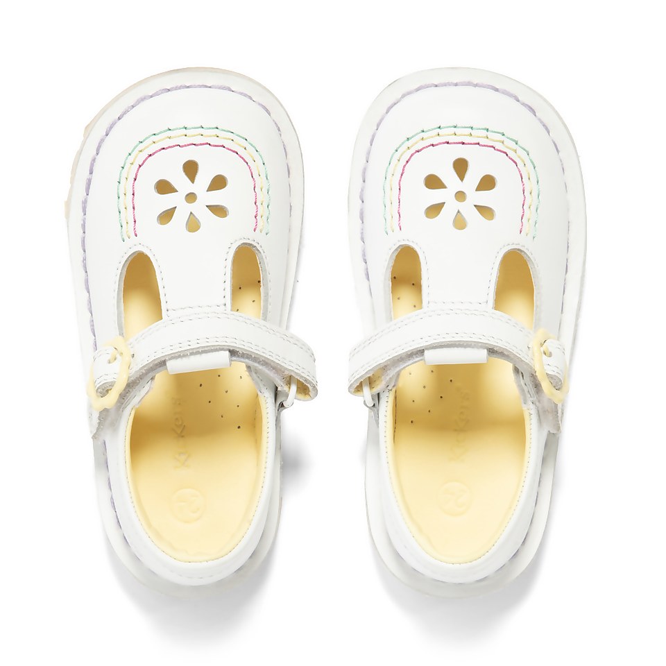 Infant Girls Kick T Bar Flower Leather White