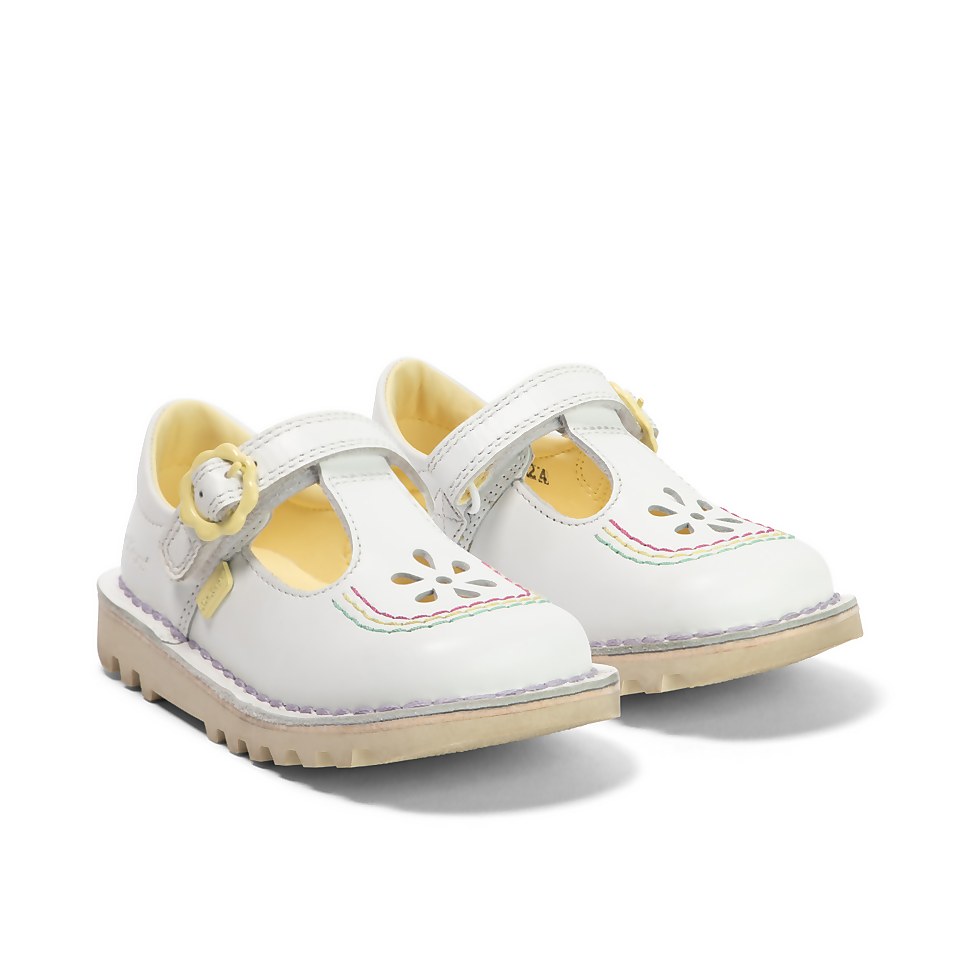 Infant Girls Kick T Bar Flower Leather White
