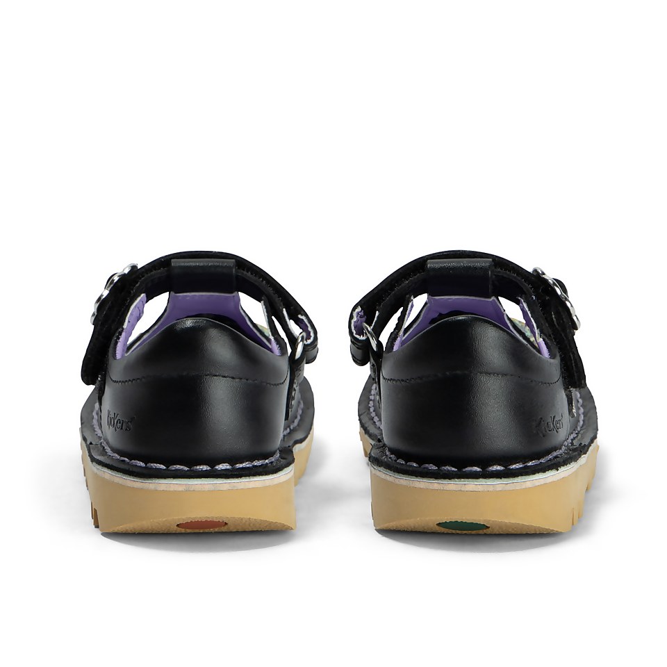 Infant Girls Kick T Bar Flower Leather Black