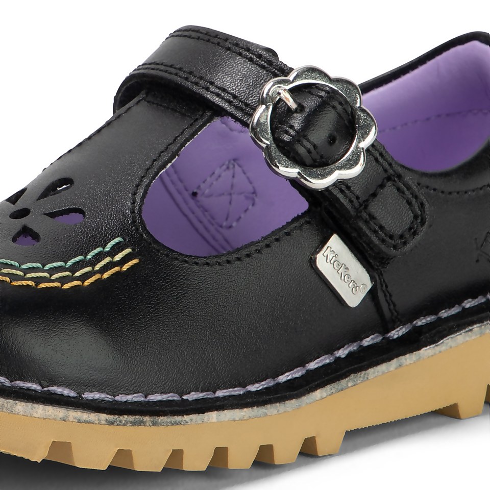 Infant Girls Kick T Bar Flower Leather Black