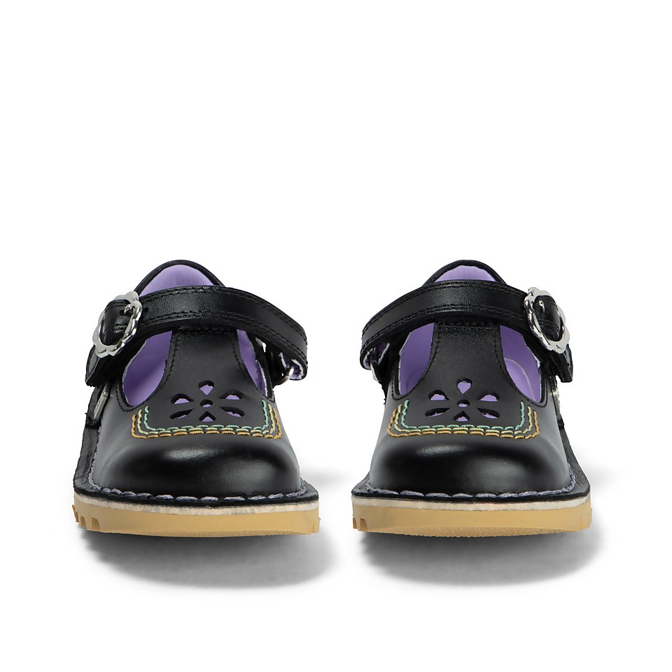 Infant Girls Kick T Bar Flower Leather Black