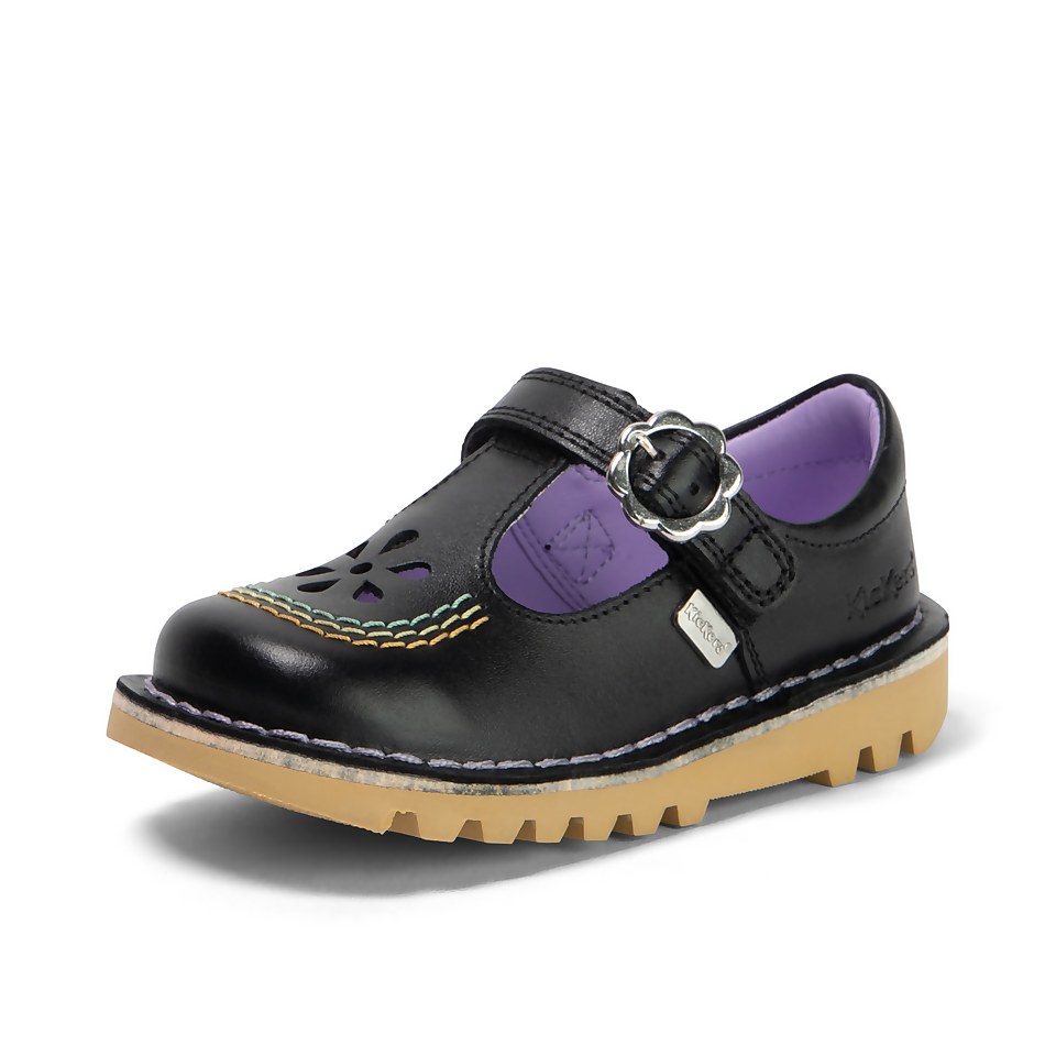Infant Girls Kick T Bar Flower Leather Black