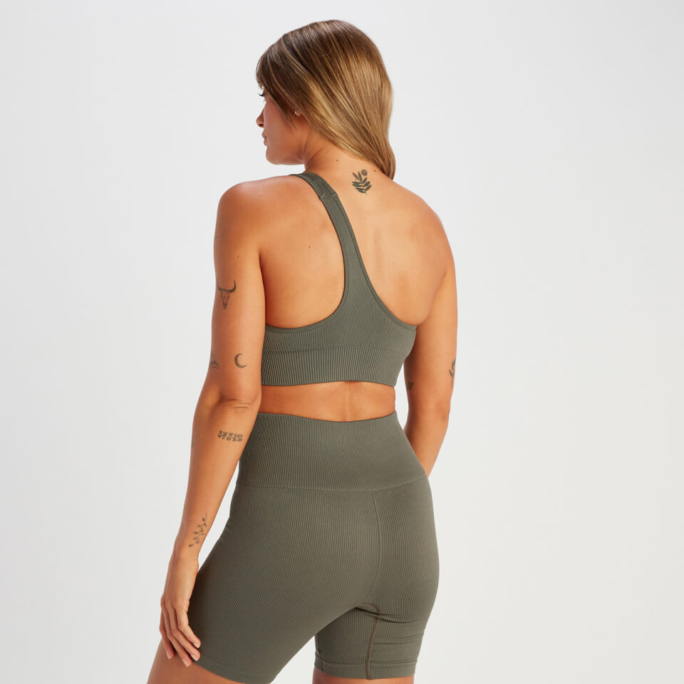 Asymmetric Ribbed Sports Bra 390, Soft Khaki