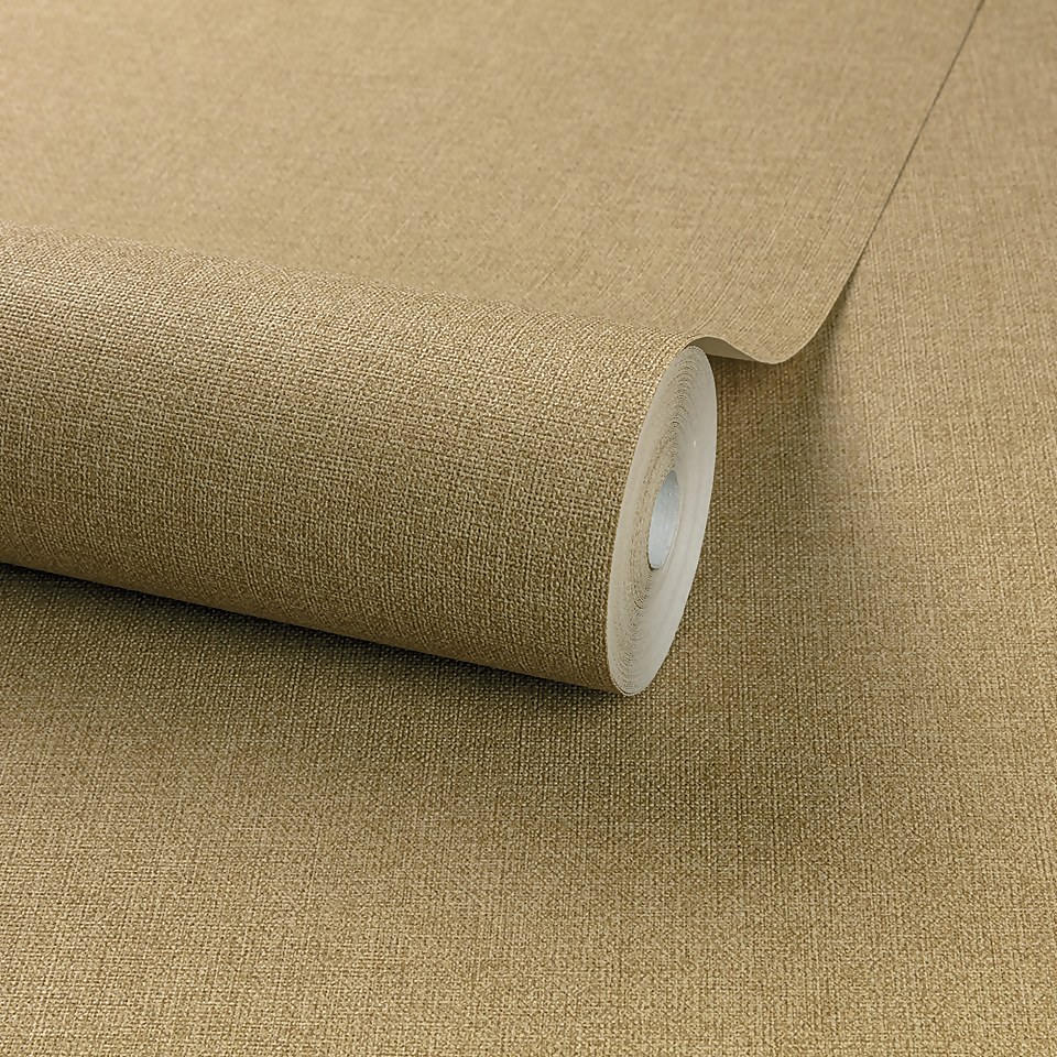 Grandeco Panama Textured Linen Fabric Wallpaper, Ochre