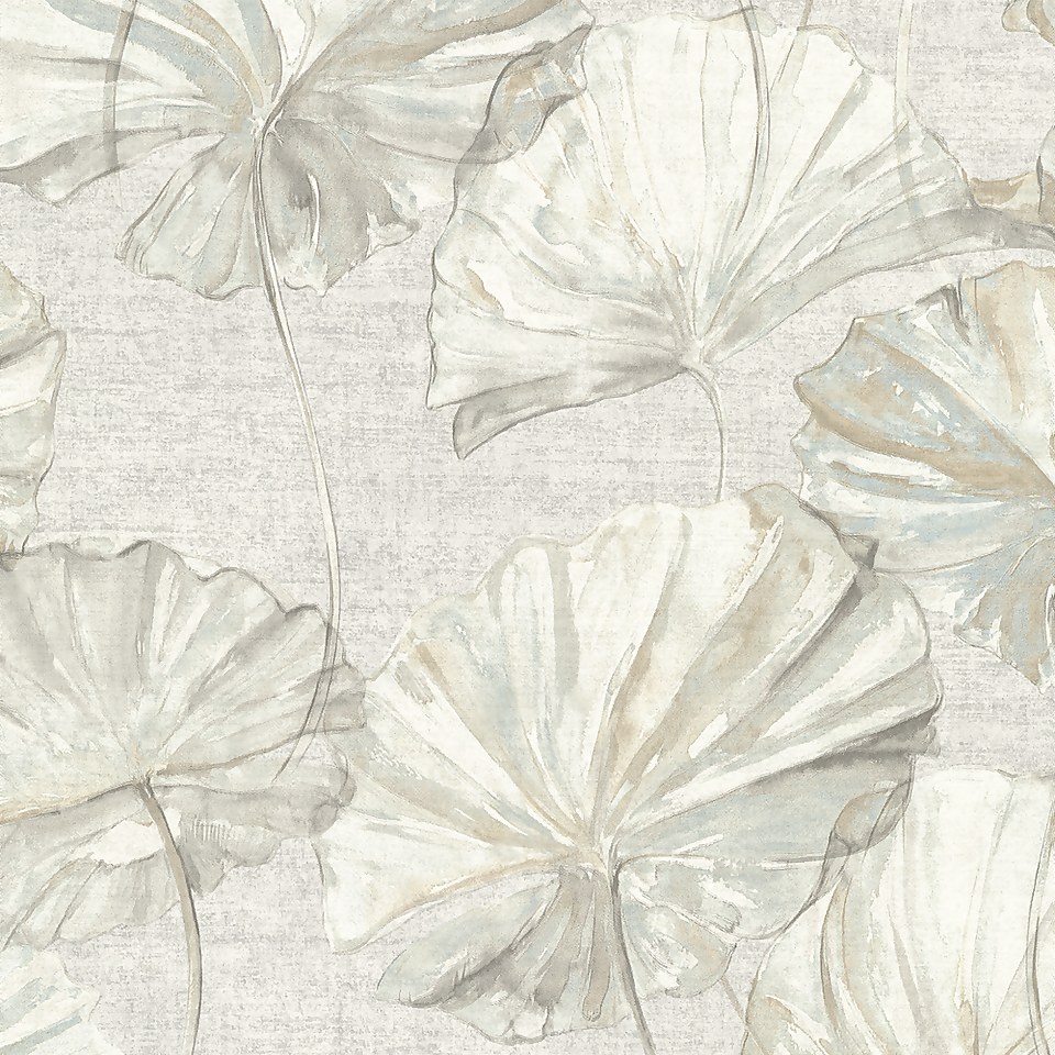 Grandeco Boutique Collection Water Lily Embossed Wallpaper, White