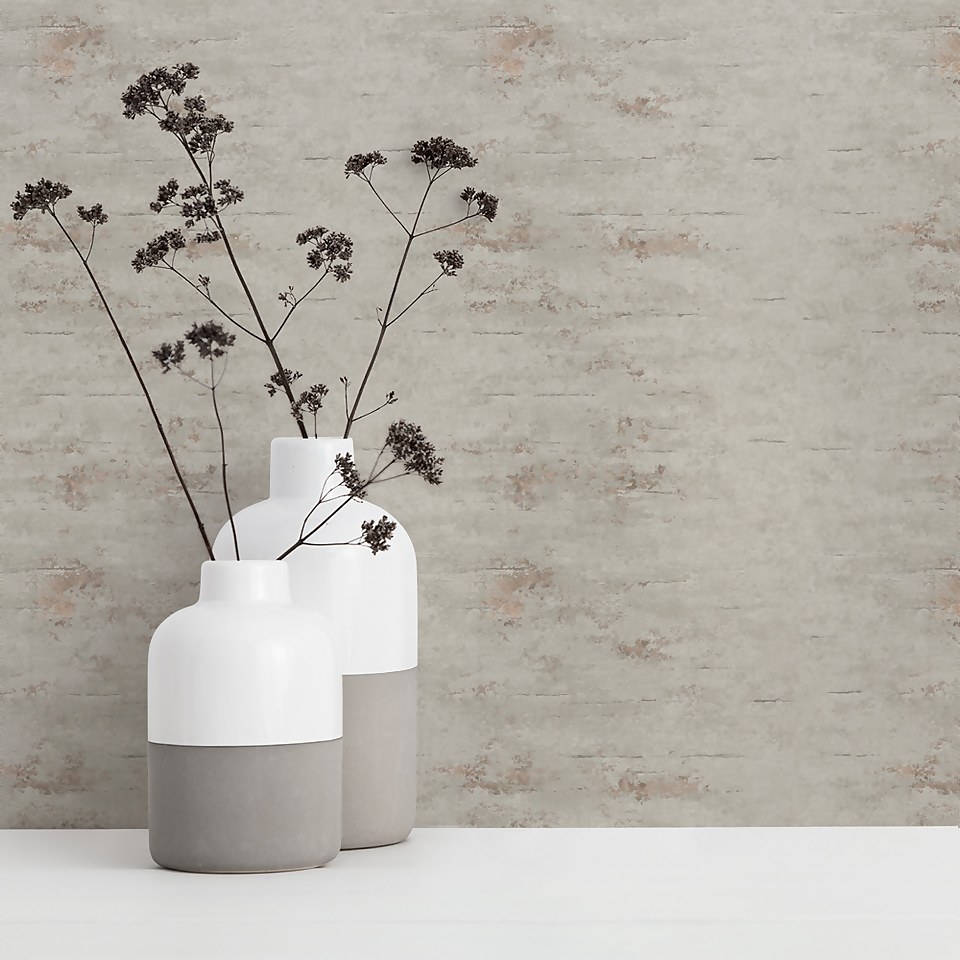 Grandeco Rocca Distressed Textured Concrete effect Stripes Grey Wallpaper