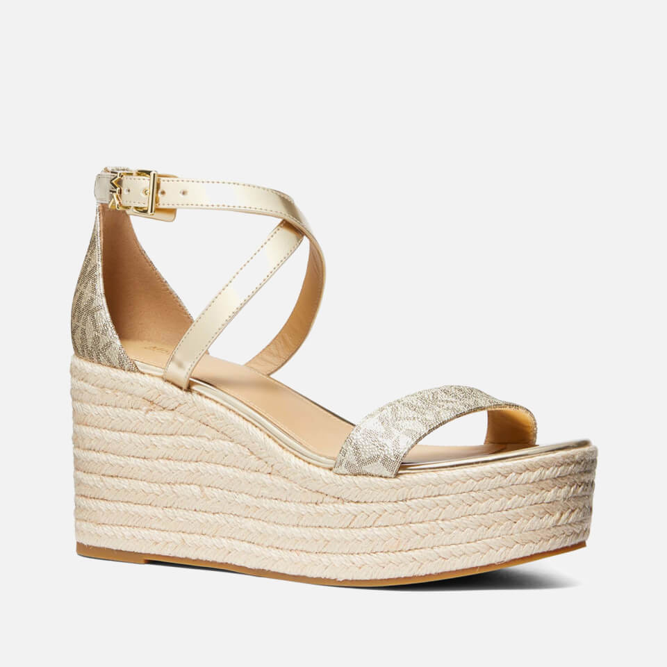 MICHAEL Michael Kors Serena Wedged Faux Leather Jute Sandals