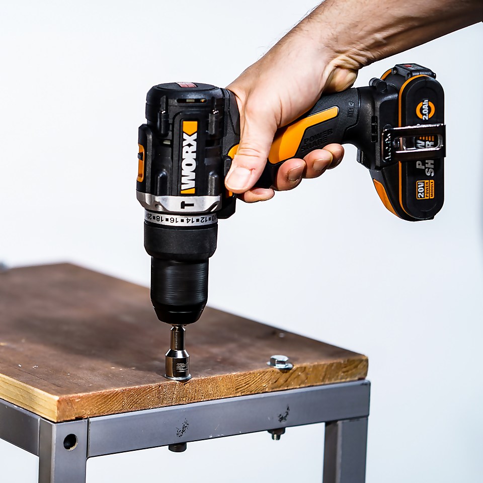 Worx WX352 20v Cordless Brushless Combi Drill with x2 2.0Ah Batteries