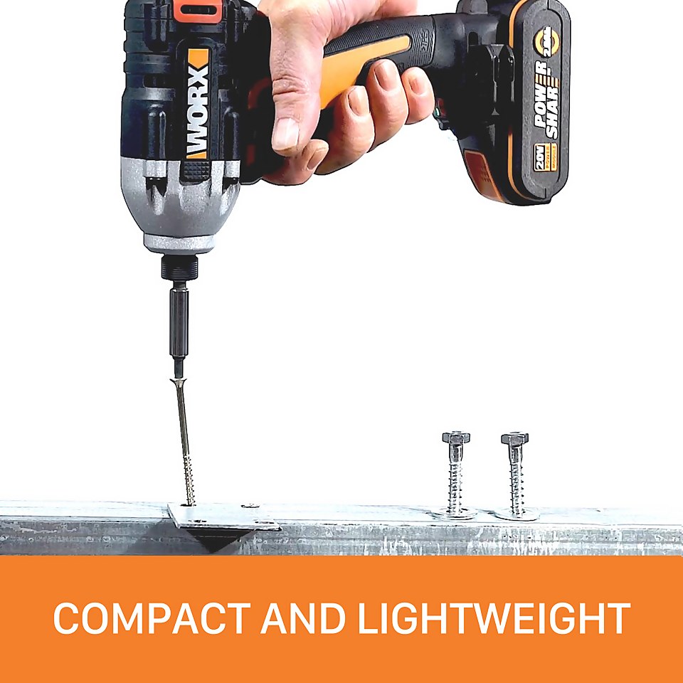 Worx WX261 20v Cordless Brushless Impact Driver with x2 2.0Ah Batteries