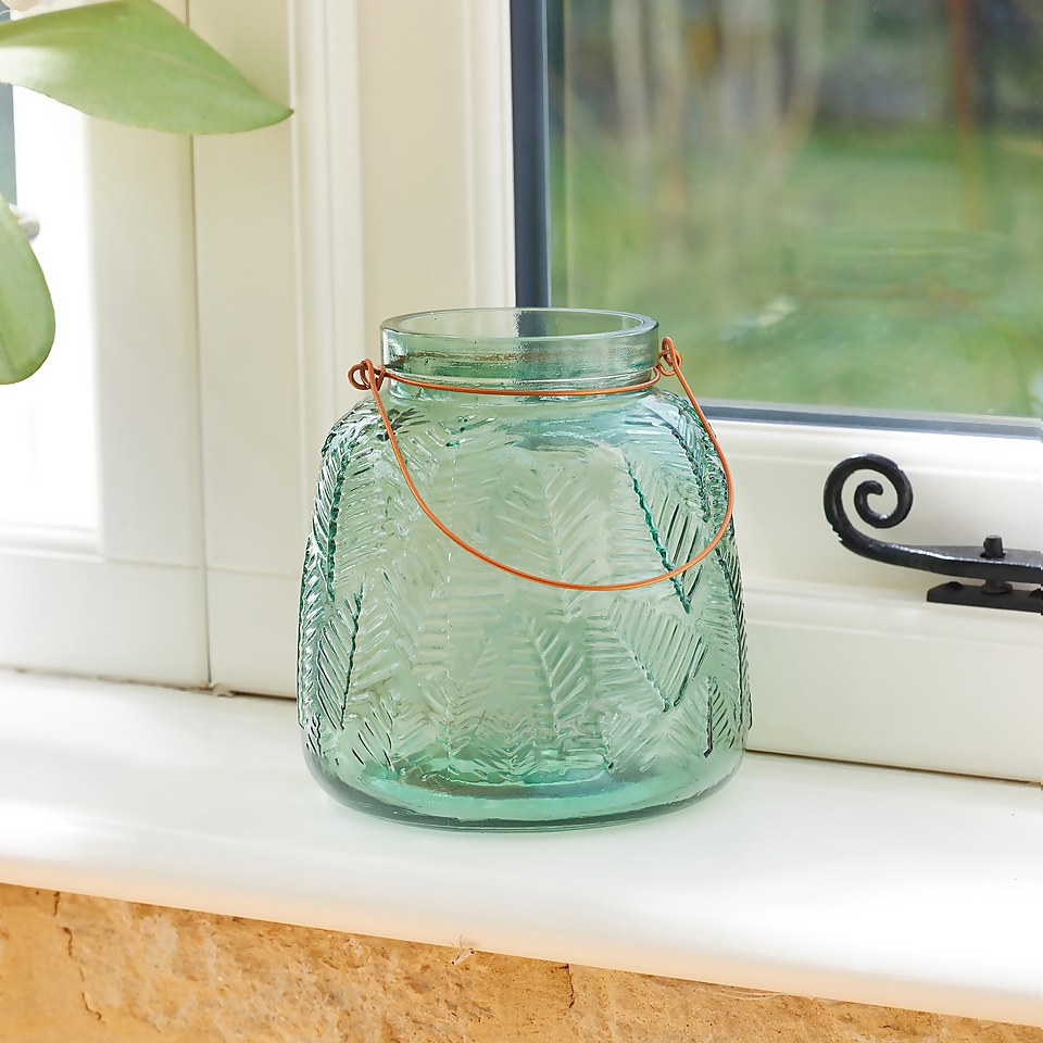 Lifestyle Green Glass Lantern 15.5cm