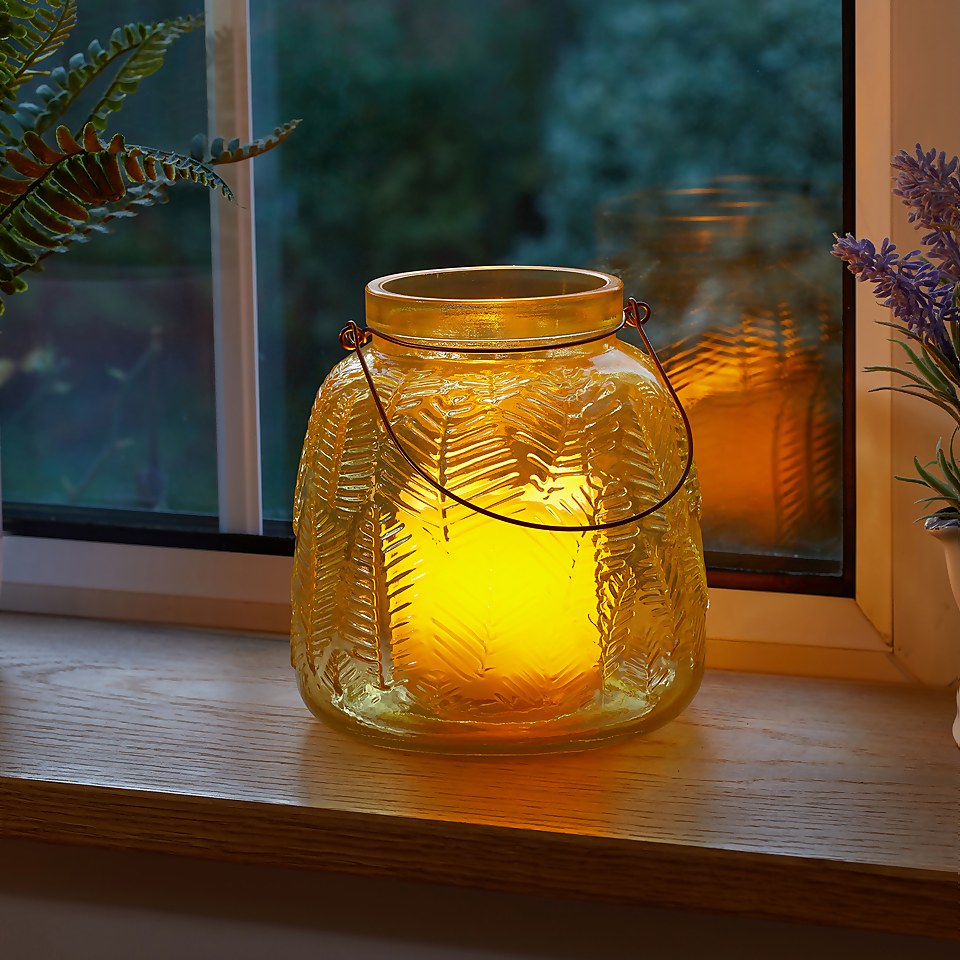 Lifestyle Yellow Glass Lantern 15.5cm
