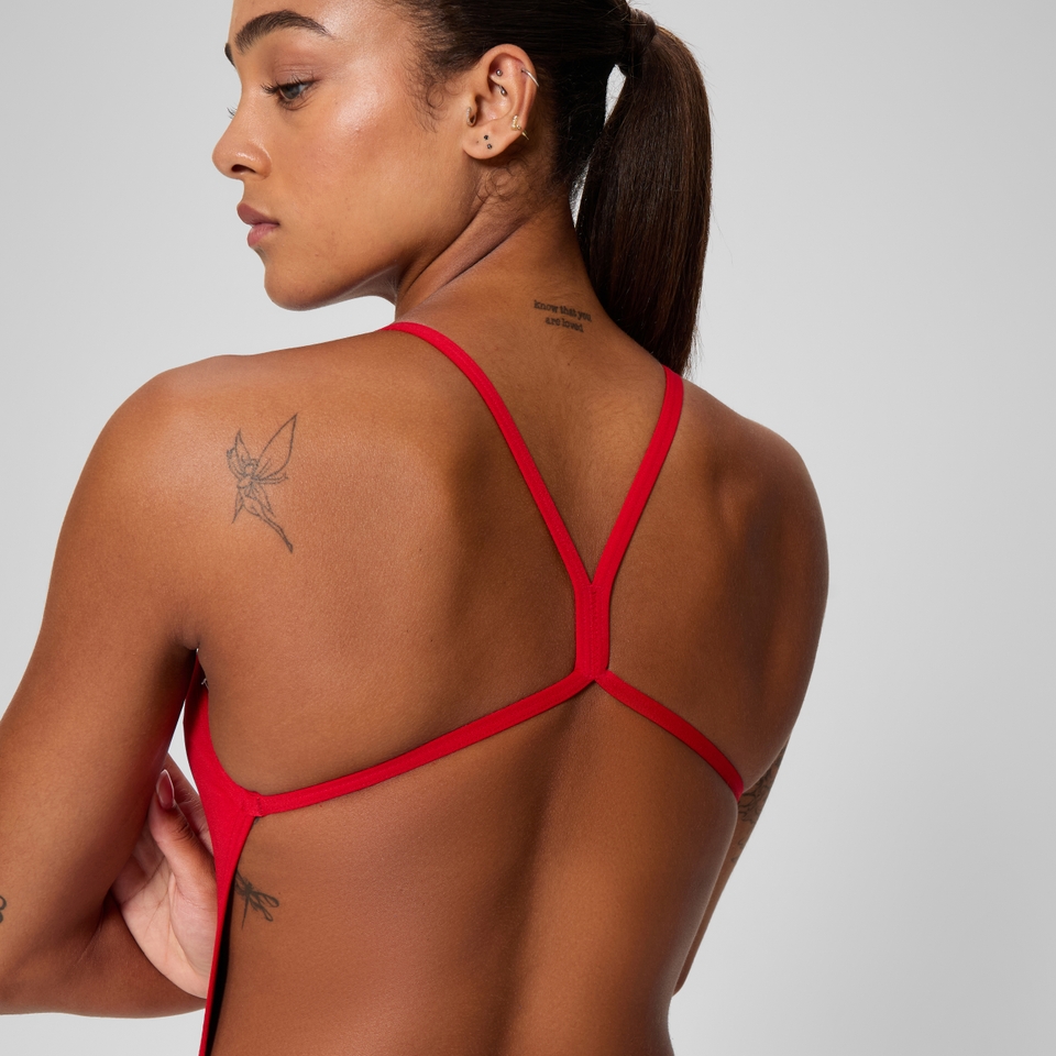 Monopièce dos nu couleur unie pour femmes, rouge