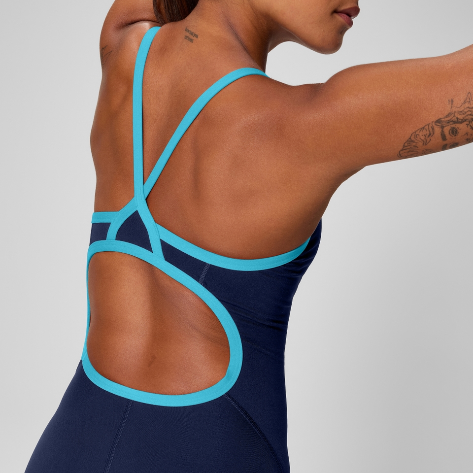 Women's Solid Flyback Training One Piece Blue/Navy