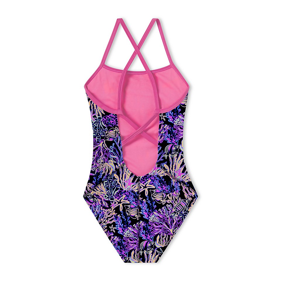 Printed Double X Back One Piece