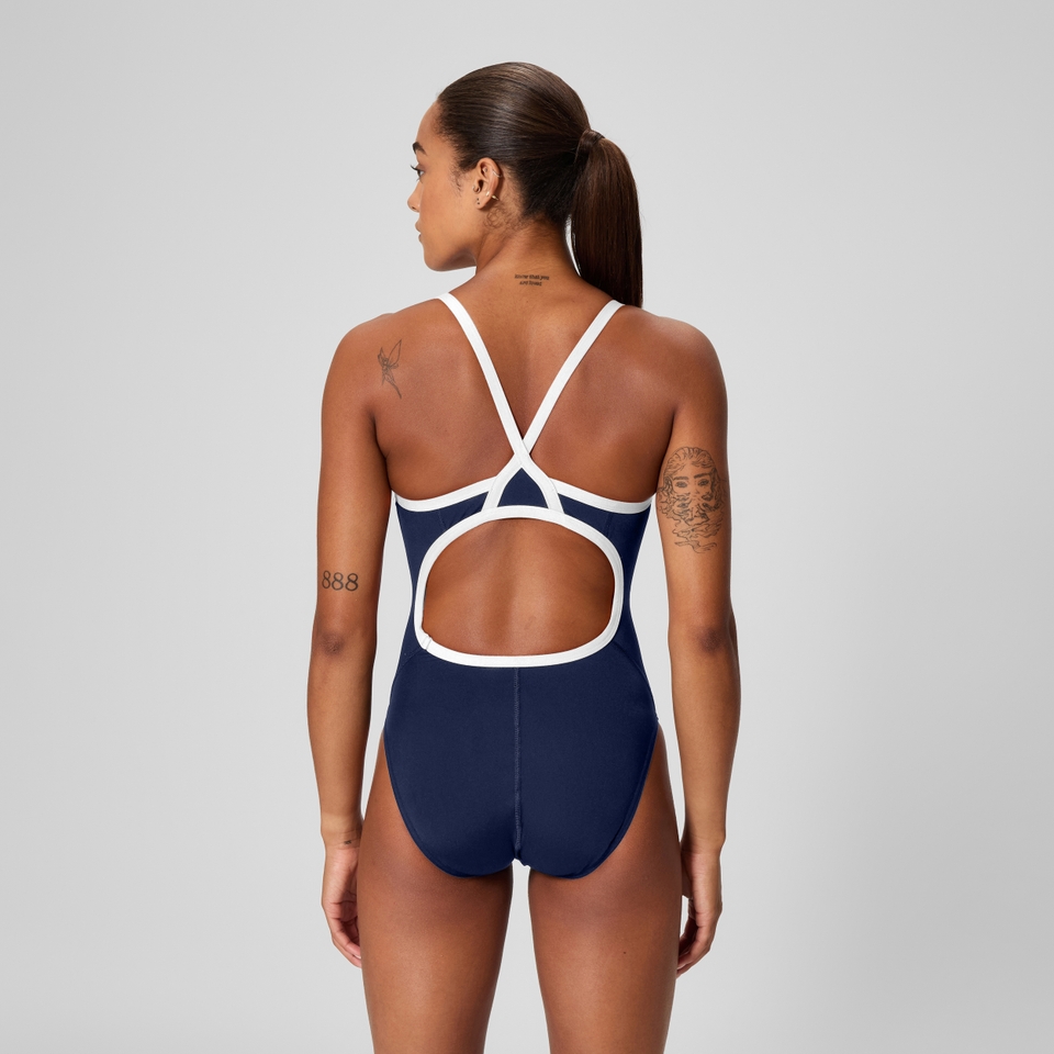 Women's Solid Flyback Training One Piece Navy/White