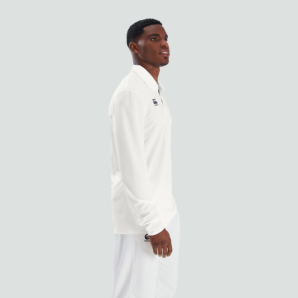 MENS CRICKET LONG SLEEVED POLO SHIRT CREAM