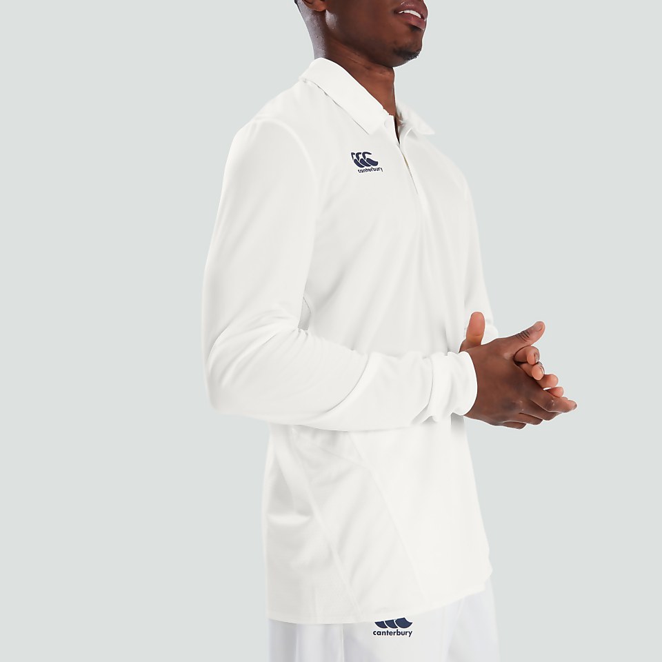 MENS CRICKET LONG SLEEVED POLO SHIRT CREAM