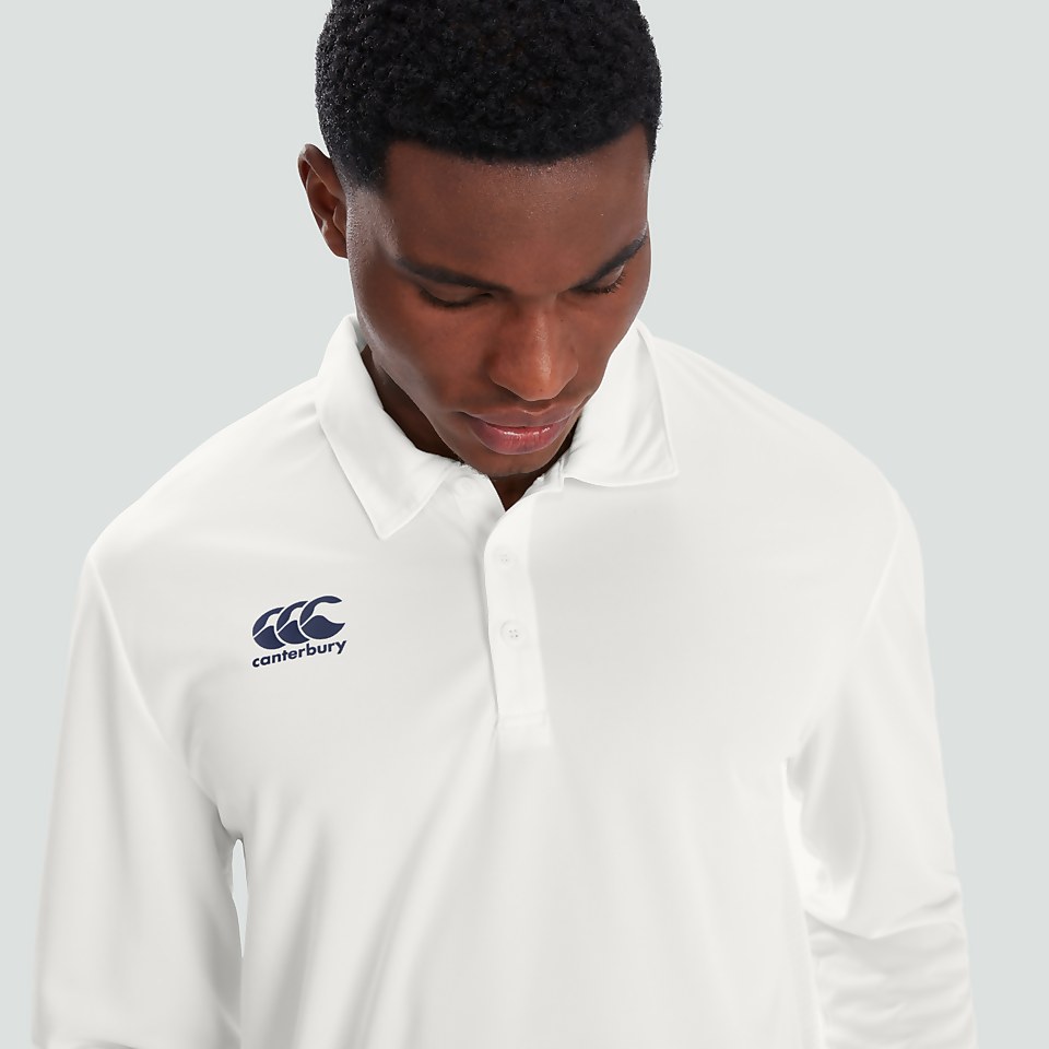 MENS CRICKET LONG SLEEVED POLO SHIRT CREAM