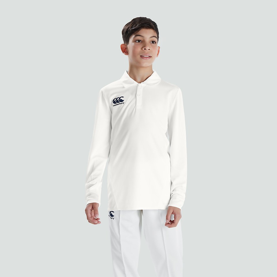 JUNIOR UNISEX CRICKET LONG SLEEVED POLO SHIRT CREAM