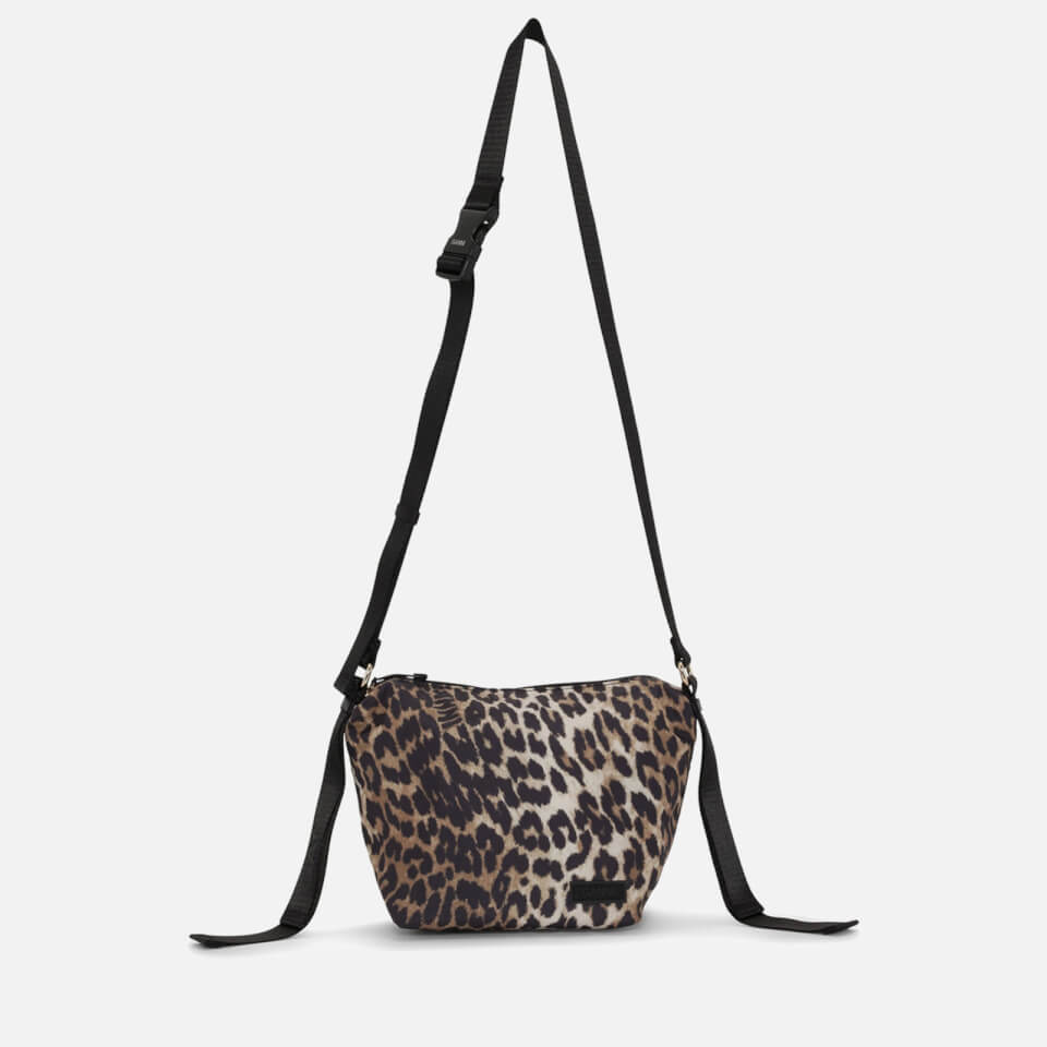 Ganni Small Hobo Leopard-Print Shell Cross-Body Bag
