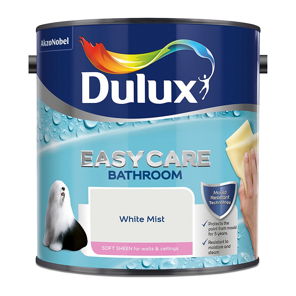 Dulux Easycare Bathroom Soft Sheen Paint White Mist - 2.5L