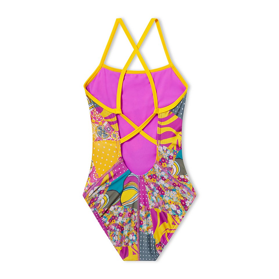 Girls Printed Double Cross Back One Piece Purple