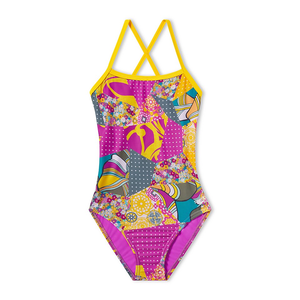 Girls Printed Double Cross Back One Piece Purple