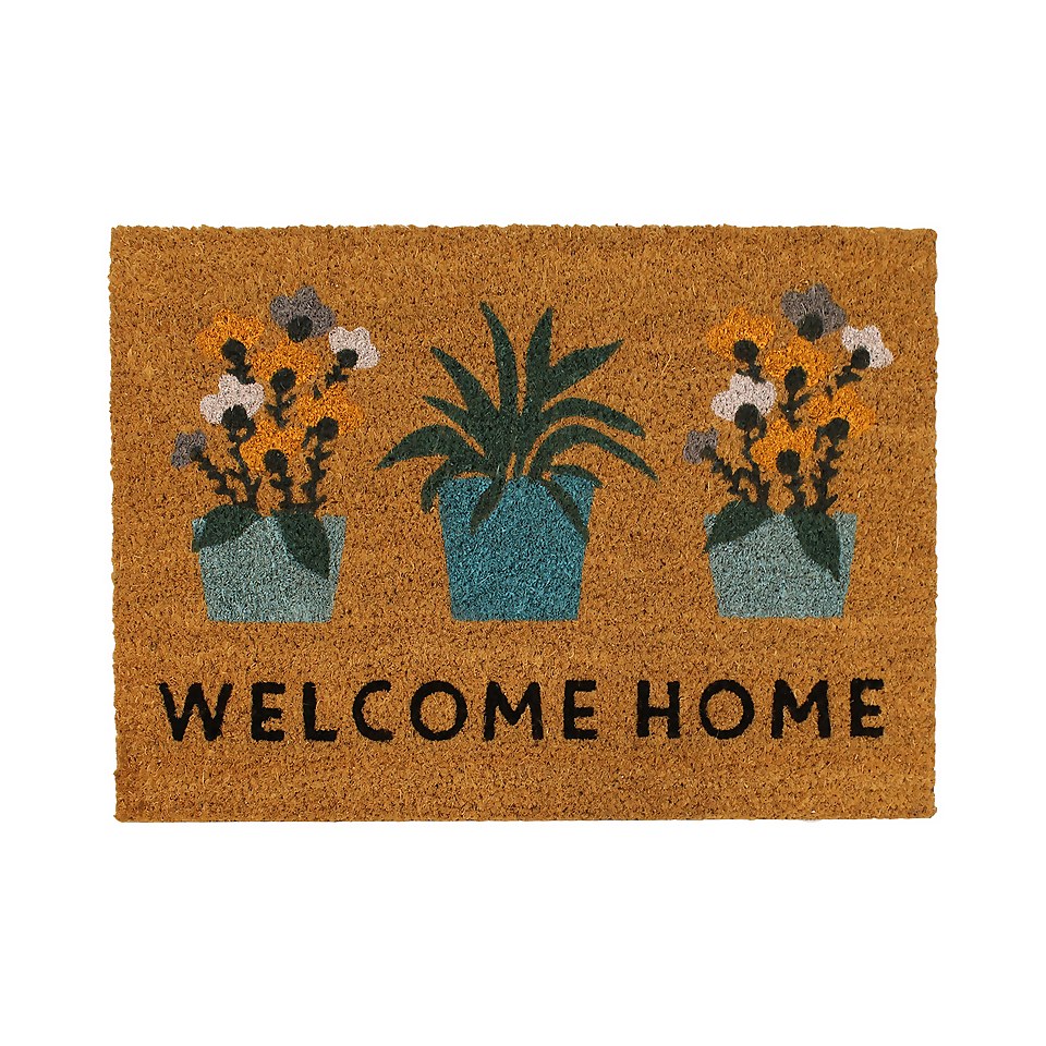 Floral Pots Coir Doormat 39 x 59cm Homebase