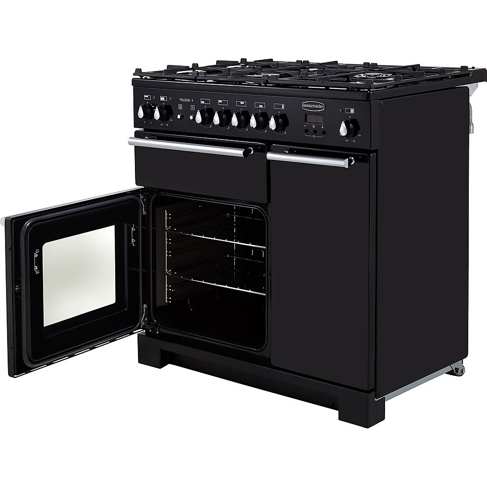 Rangemaster Toledo + TOLP90DFFGB/C 90cm Dual Fuel Range Cooker Black