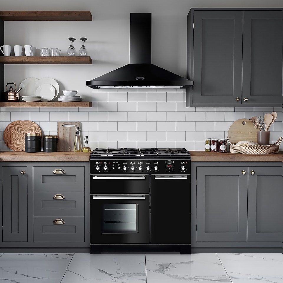 Rangemaster Toledo + TOLP90DFFGB/C 90cm Dual Fuel Range Cooker Black