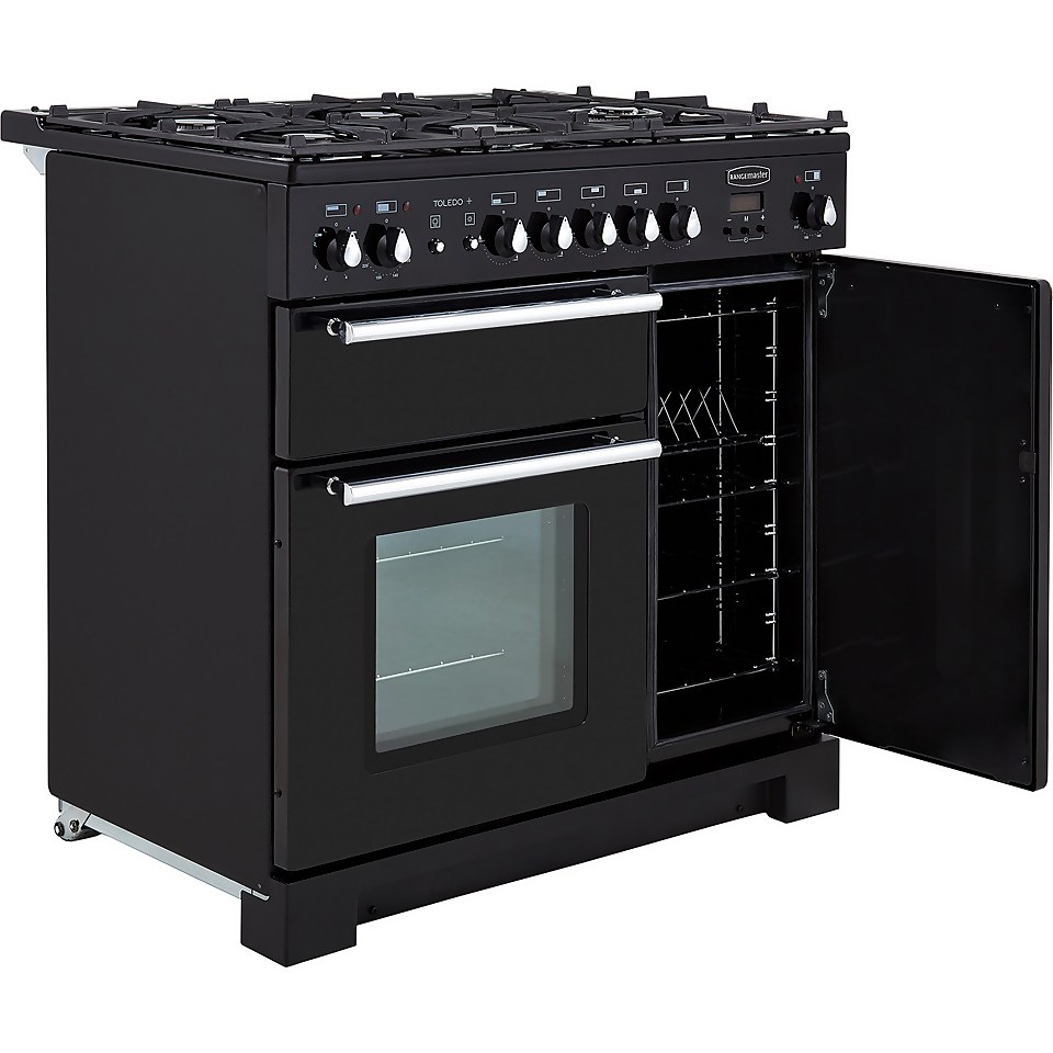 Rangemaster Toledo + TOLP90DFFGB/C 90cm Dual Fuel Range Cooker Black