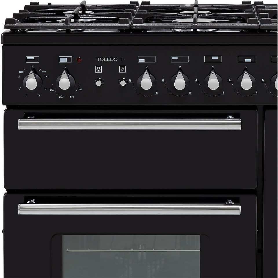 Rangemaster Toledo + TOLP90DFFGB/C 90cm Dual Fuel Range Cooker Black