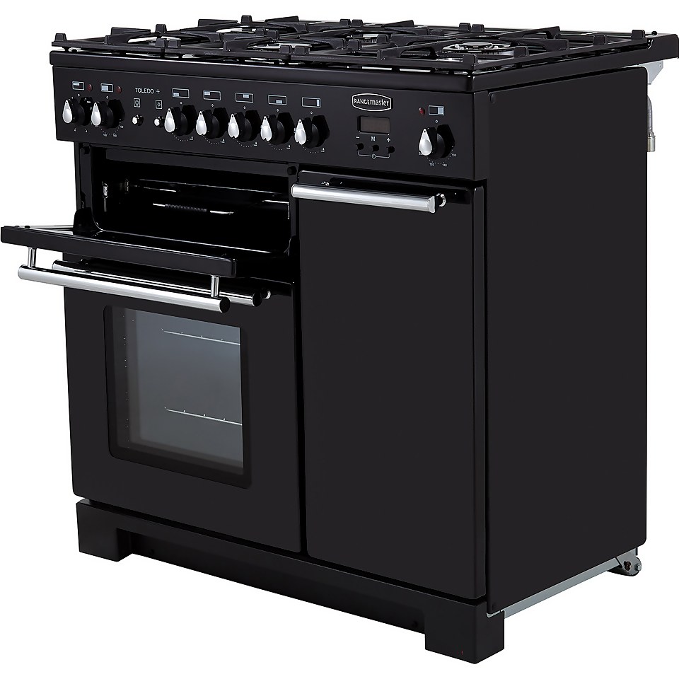 Rangemaster Toledo + TOLP90DFFGB/C 90cm Dual Fuel Range Cooker Black