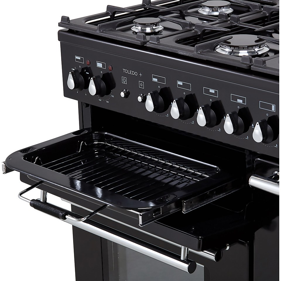 Rangemaster Toledo + TOLP90DFFGB/C 90cm Dual Fuel Range Cooker Black