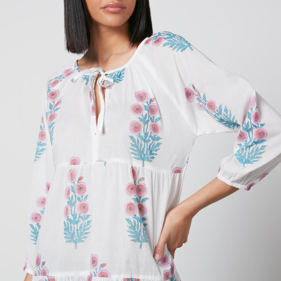素晴らしい外見 Cotton-Gauze Floral-Print Priya Blockprints SZ Dress S - トップス
