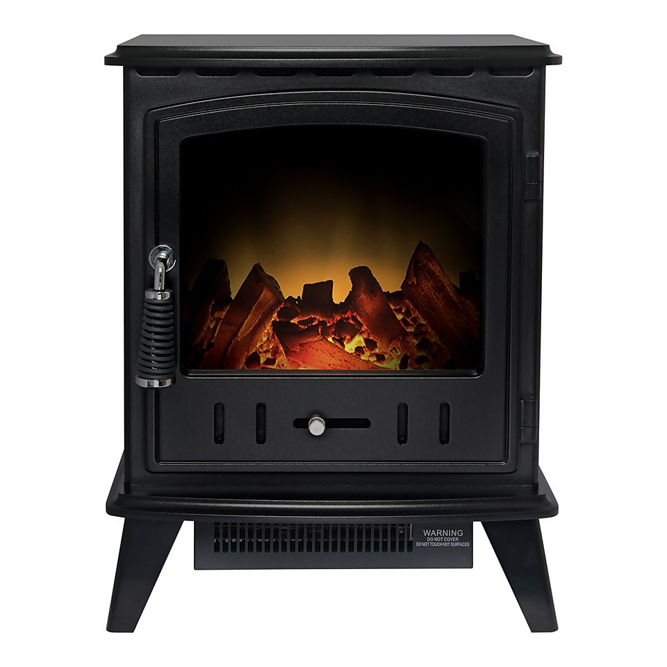 Adam Aviemore 1800W Freestanding Electric Stove with LED Flame Effect - Textured Black