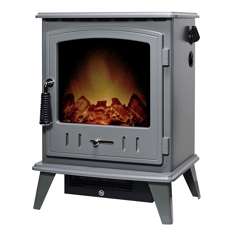 Adam Aviemore 1800W Freestanding Electric Stove with LED Flame Effect - Grey Enamel