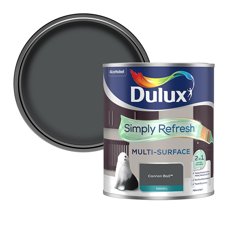 Dulux Simply Refresh Multi Surface Eggshell Paint Cannon Ball - 750ml
