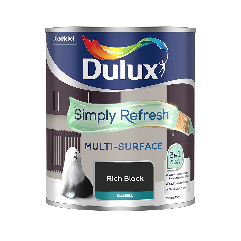 Dulux Simply Refresh Multi Surface Eggshell Paint Rich Black - 750ml