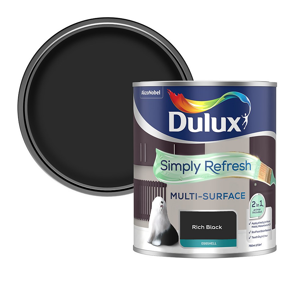 Dulux Simply Refresh Multi Surface Eggshell Paint Rich Black - 750ml