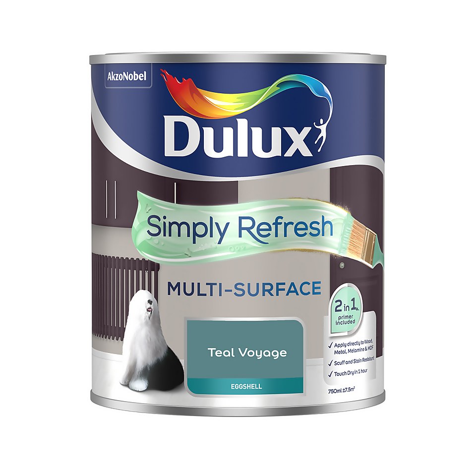 Dulux Simply Refresh Multi Surface Eggshell Paint Teal Voyage - 750ml