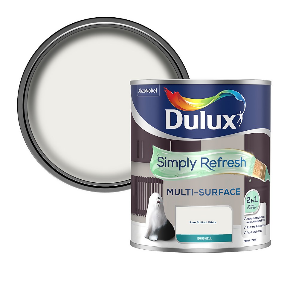 Dulux Simply Refresh Multi Surface Eggshell Paint Pure Brilliant White - 750ml